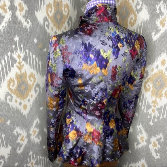 Ralph Lauren Watercolor Multicolored Floral Gray Silk Jacquard Dinner Jacket - Picture 7 of 16